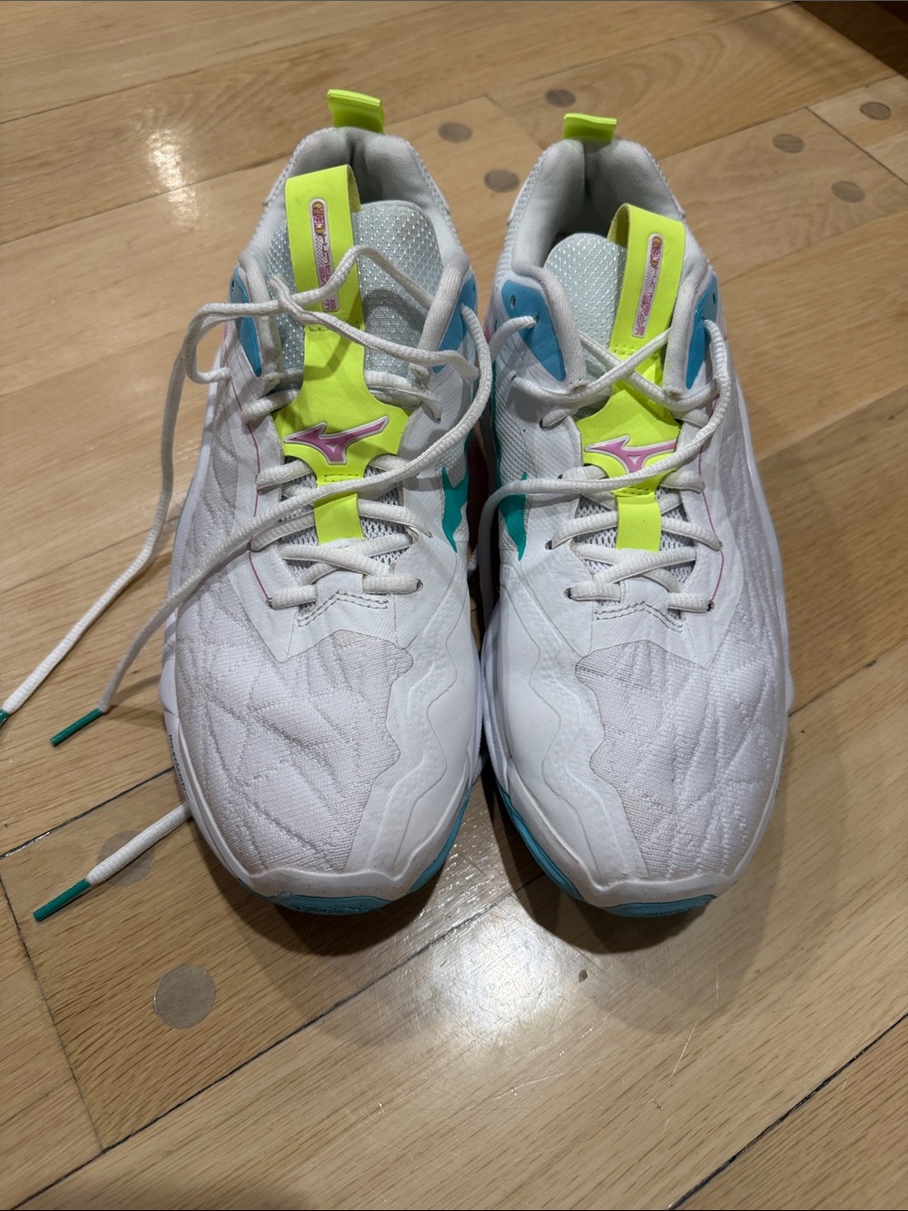 Mizuno White Sneakers with Neon Yellow & Teal Accents
